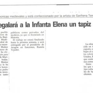 THE GOVERNMENT OF ARAGÓN GIVE A TAPESTRY AS PRESENT TO HRH INFANTA ELENA  - DIARIO 16 (11/03/1995)