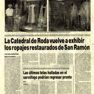 CATHEDRAL OF RODA DE ISÁBENA SHOWS THE RESTORED APPARELS OF SAINT RAMÓN  - DIARIO DEL ALTOARAGÓN (22/06/1997)